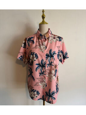 Men's Unbranded Tropical Button Down Shirt Size M Pink Blue
